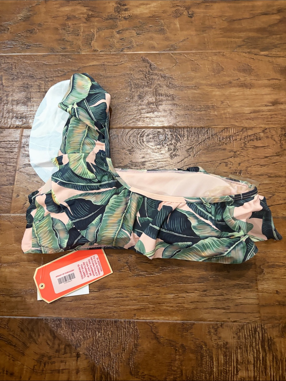 Gianni Bini Peach & Green Tropical Leaf One-Shoulder Bikini - Picture 7 of 8